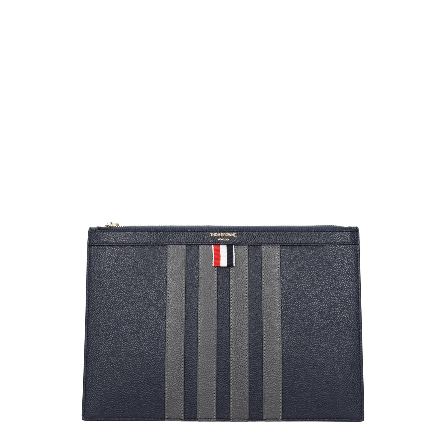 Thom Browne Pochette Uomo Pelle Beige Blu Navy