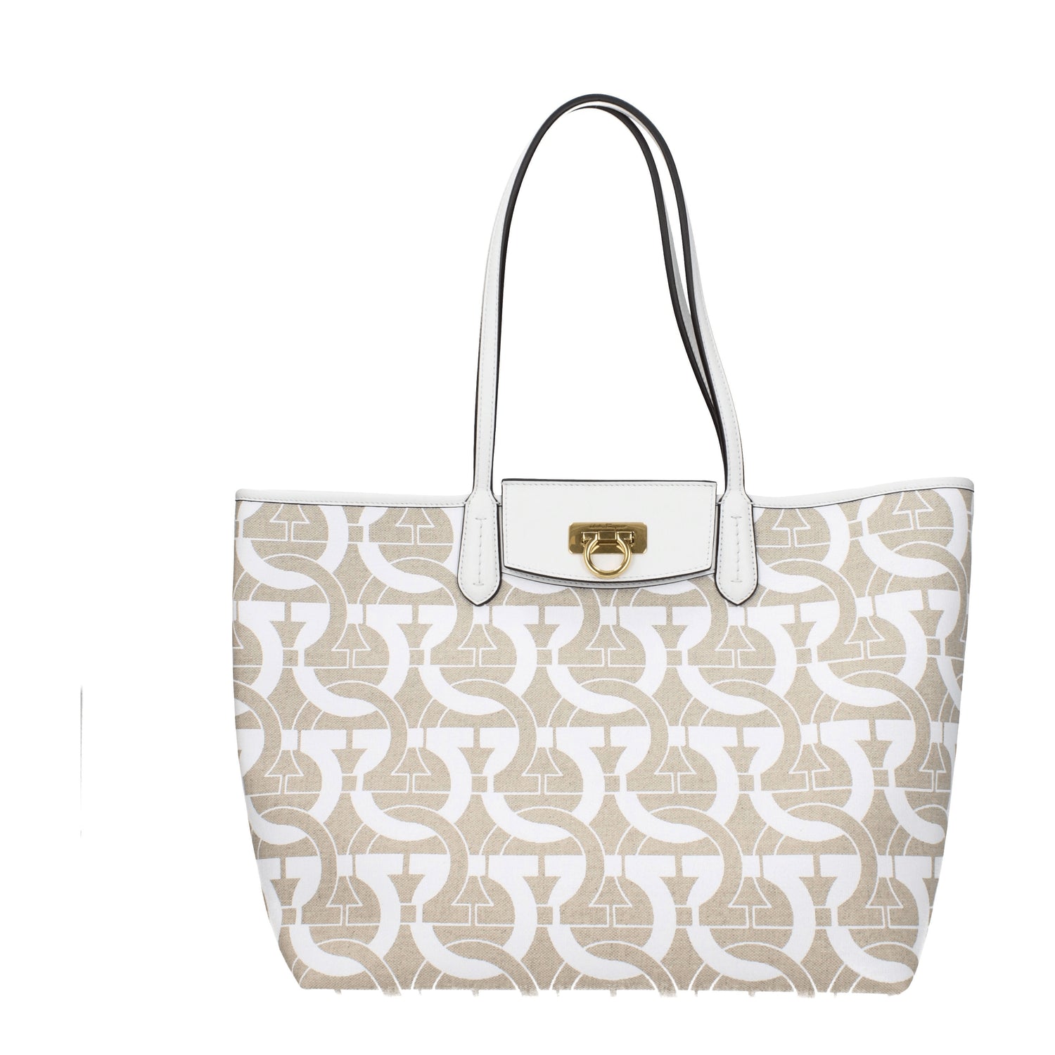 Salvatore Ferragamo Borse a Spalla Donna Tessuto Beige Bianco