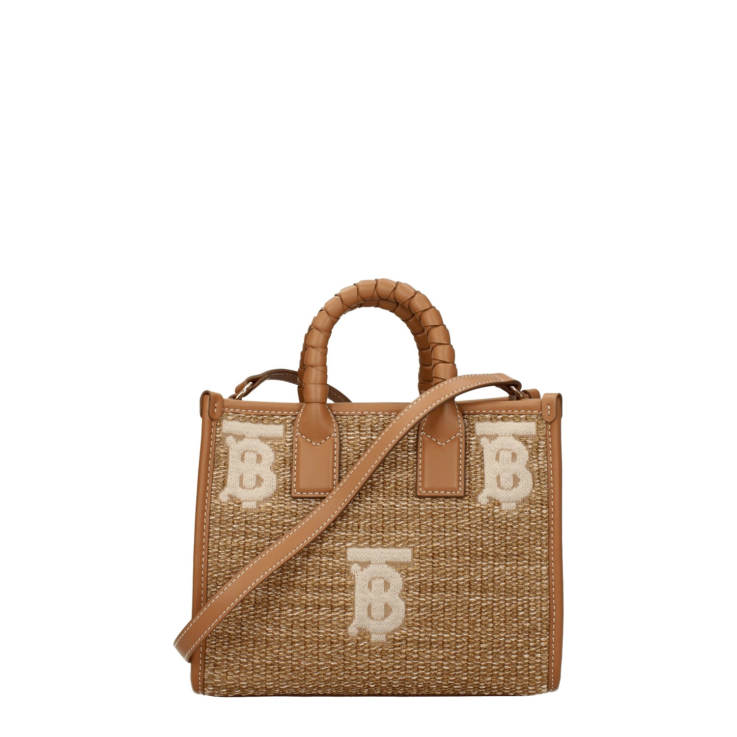 Burberry Borse a Mano freya Donna Rafia Beige Marrone Chiaro