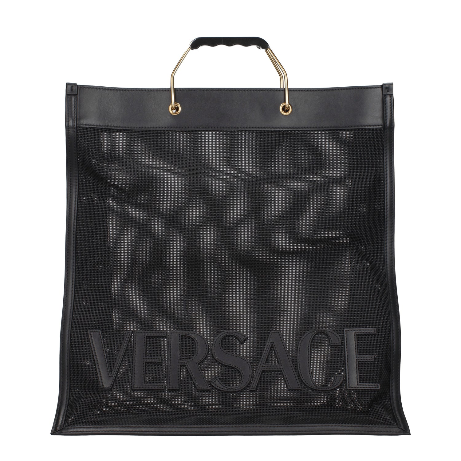 Versace Borse a Mano Uomo Tessuto Nero Oro