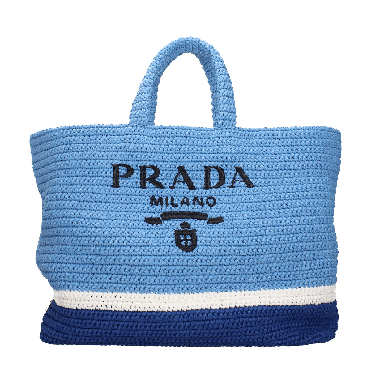 Prada Borse a Mano Donna Rafia Celeste Blu