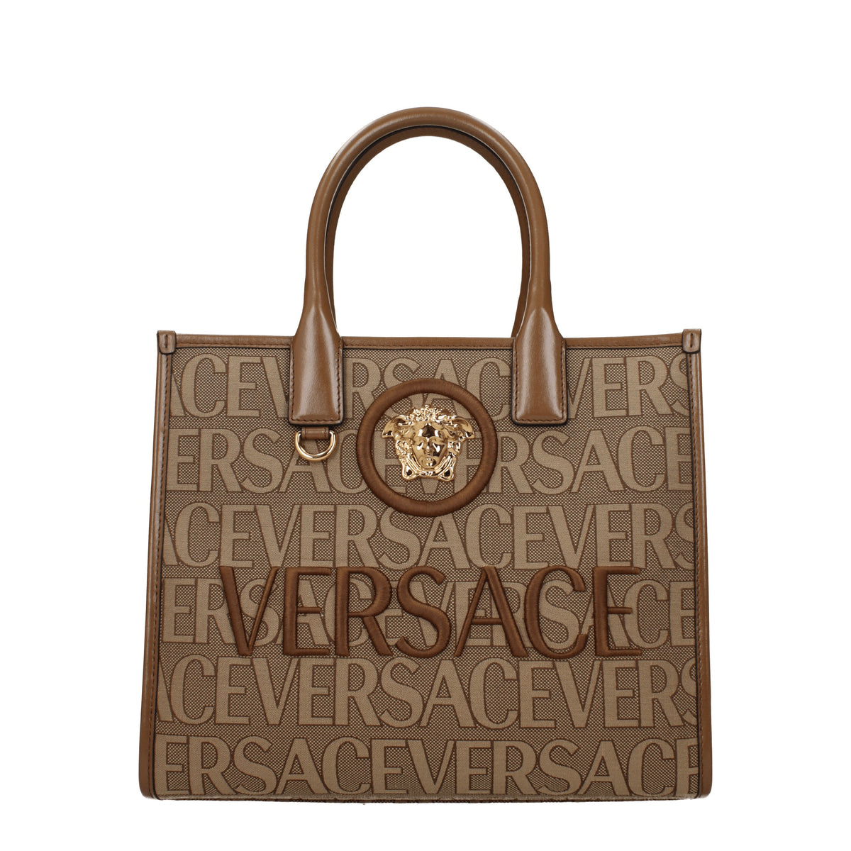 Versace Borse a Mano Donna Tessuto Beige Marrone