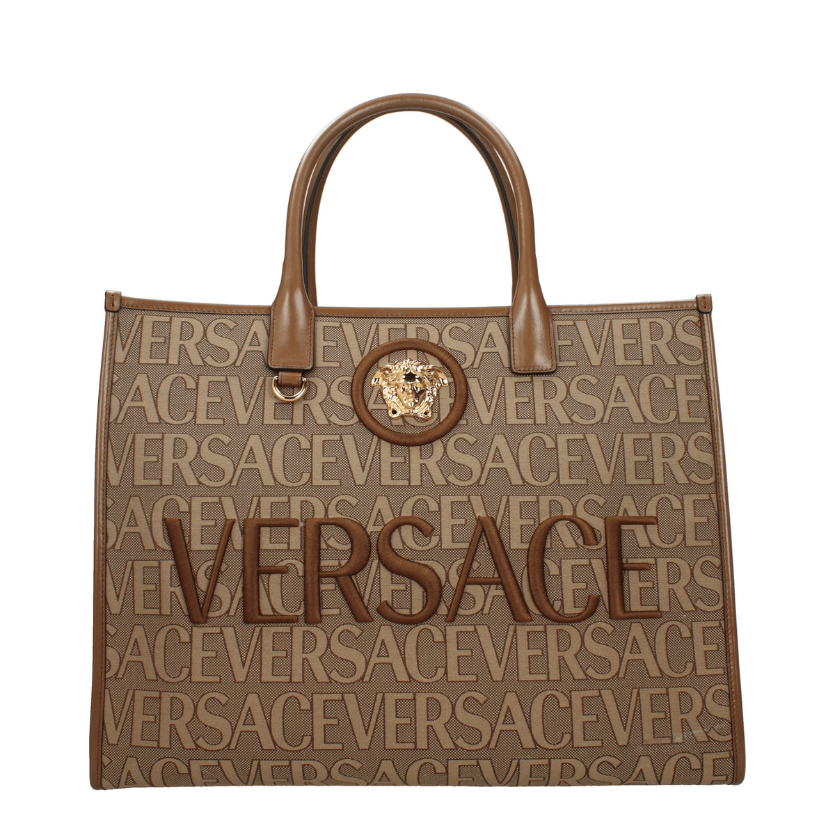 Versace Borse a Mano Donna Tessuto Beige Marrone