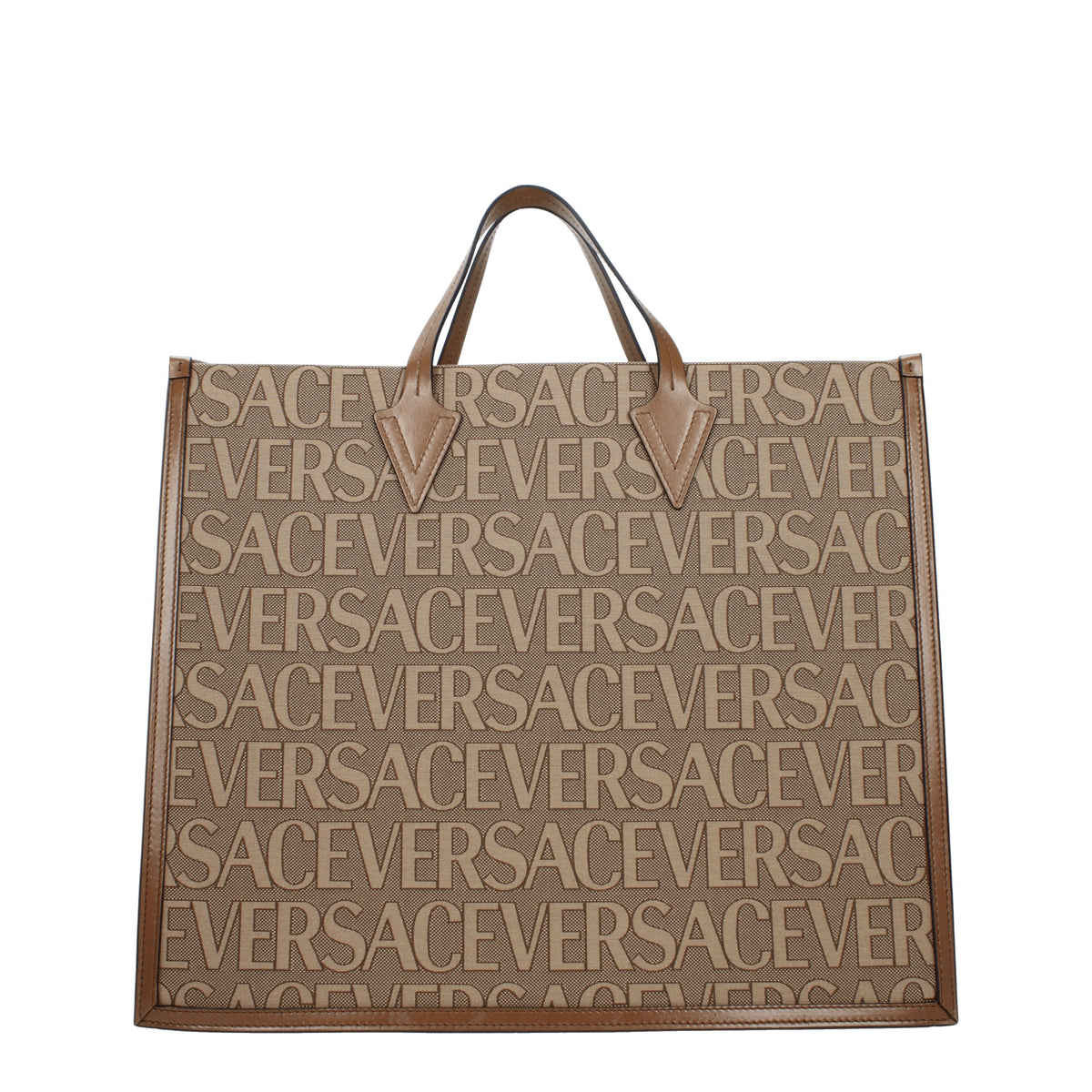 Versace Borse a Mano Uomo Tessuto Beige Marrone