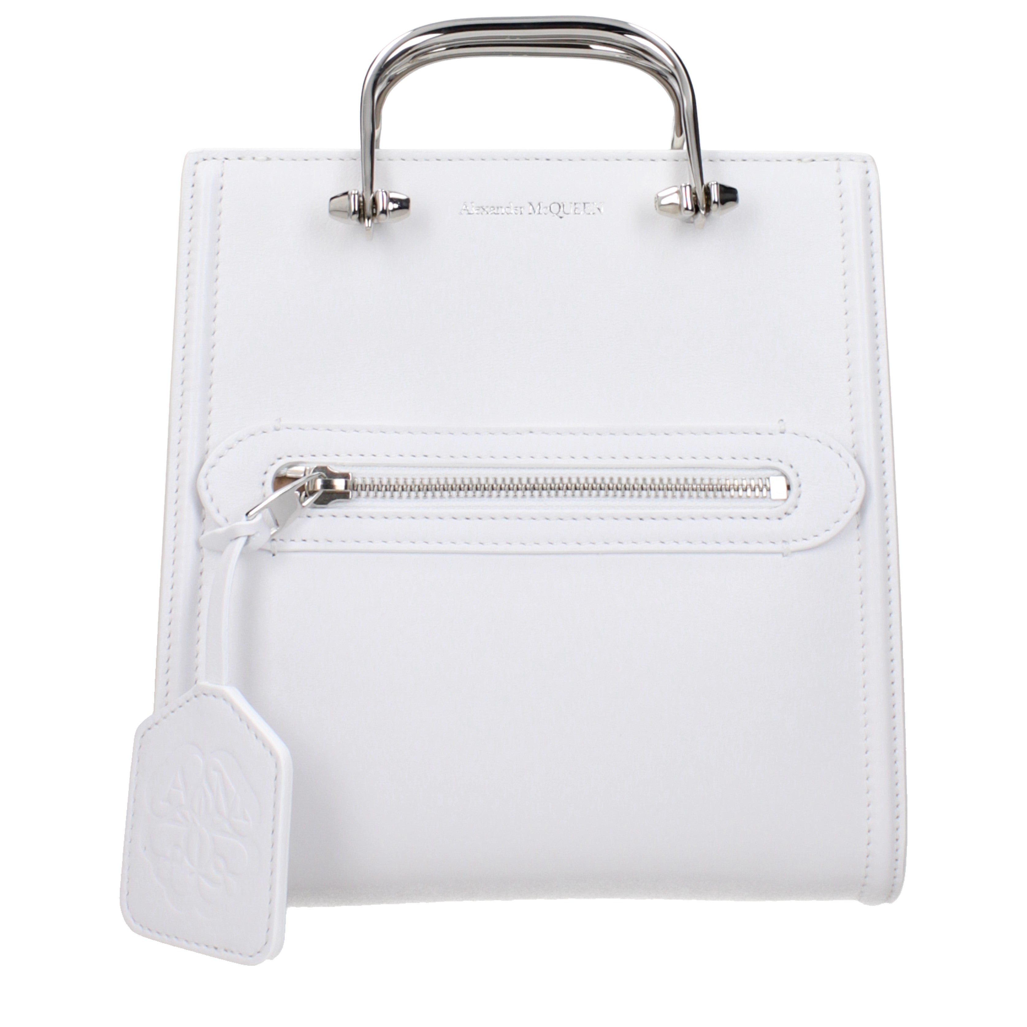 Alexander Mcqueen The Short Story Leather Shoulder Bag in White Silver