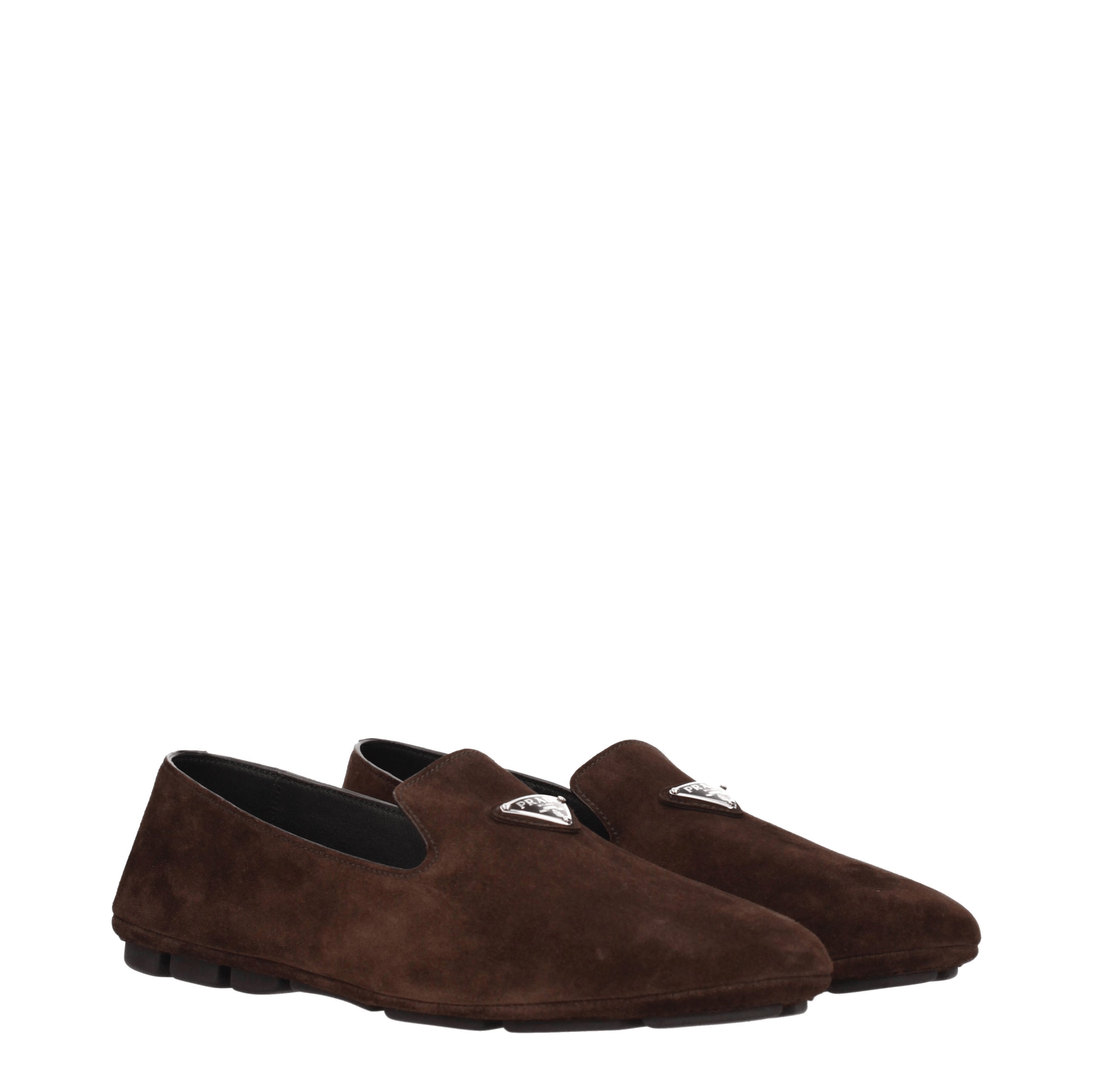 Prada Loafers Men Suede Brown/Dark Brown