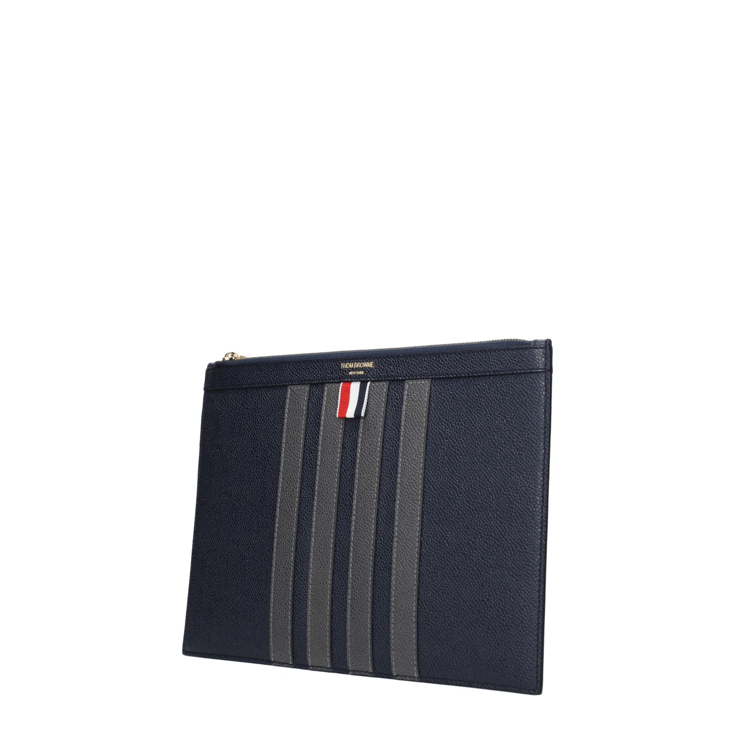 Thom Browne Pochette Uomo Pelle Beige Blu Navy