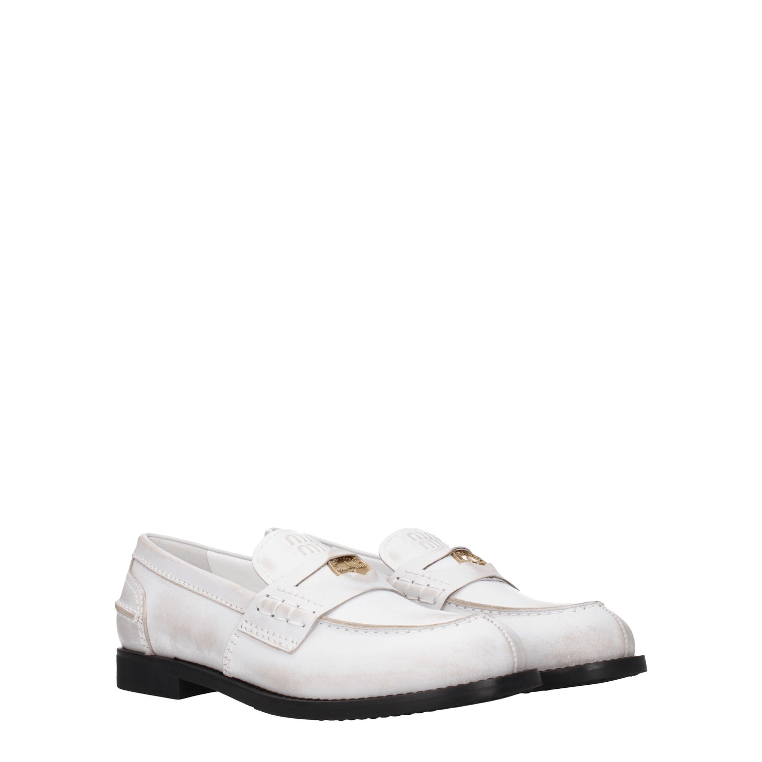 Miu Miu Mocassini Donna Pelle Bianco Bianco Sporco