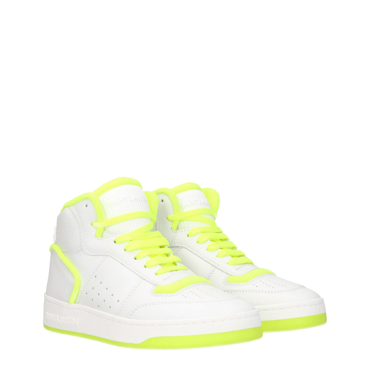 Saint Laurent Sneakers Donna Pelle Bianco Giallo Fluo