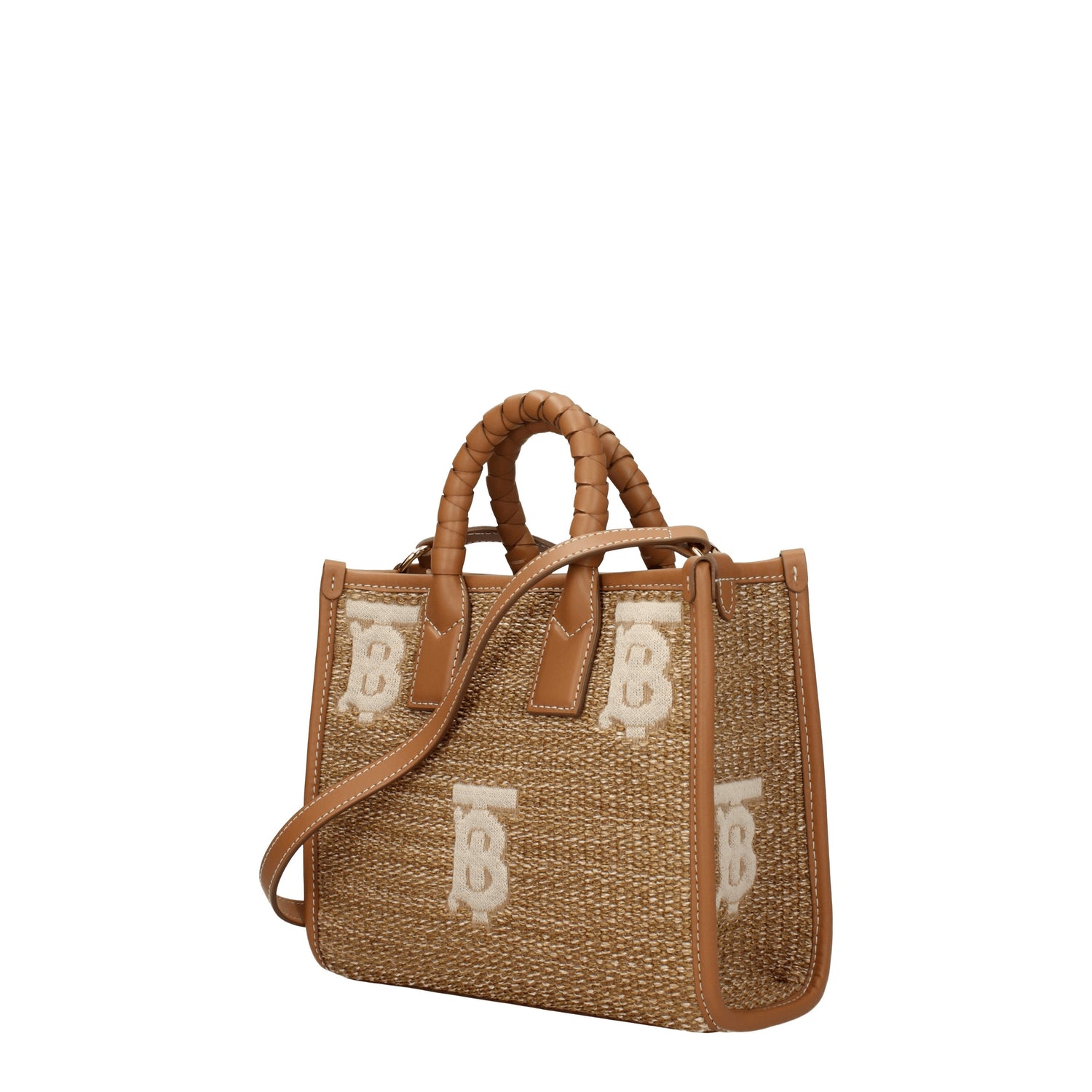 Burberry Borse a Mano freya Donna Rafia Beige Marrone Chiaro