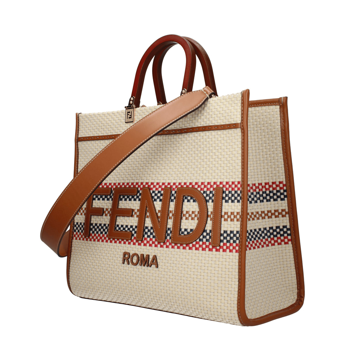 Fendi Borse a Mano sunshine Donna Tessuto Beige Marrone