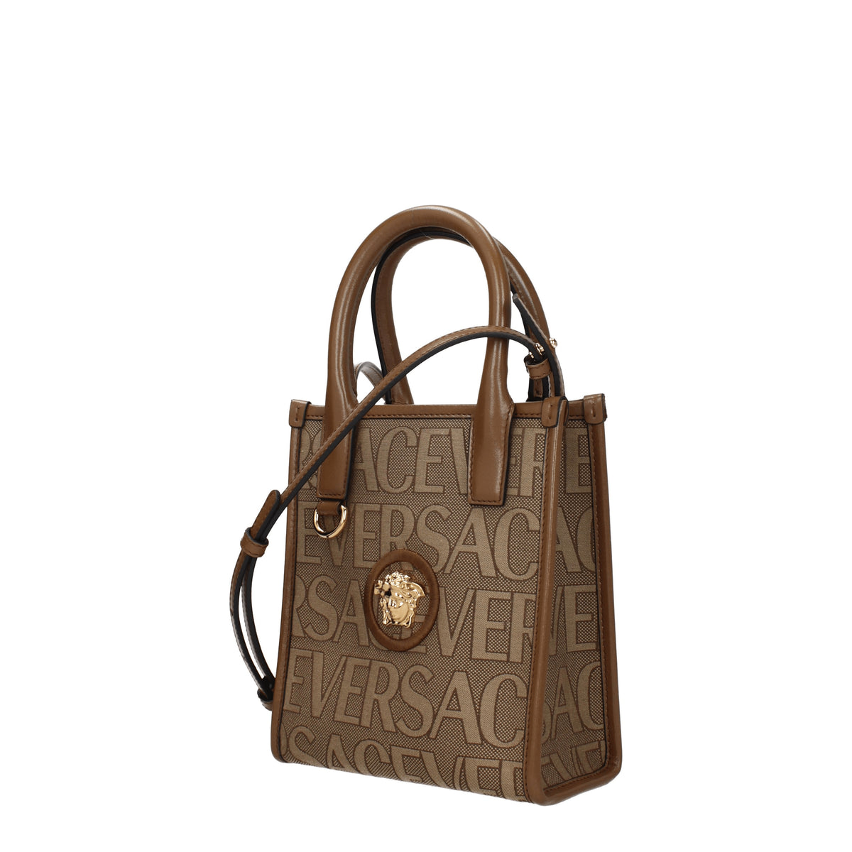 Versace Borse a Mano allover Donna Tessuto Beige Marrone