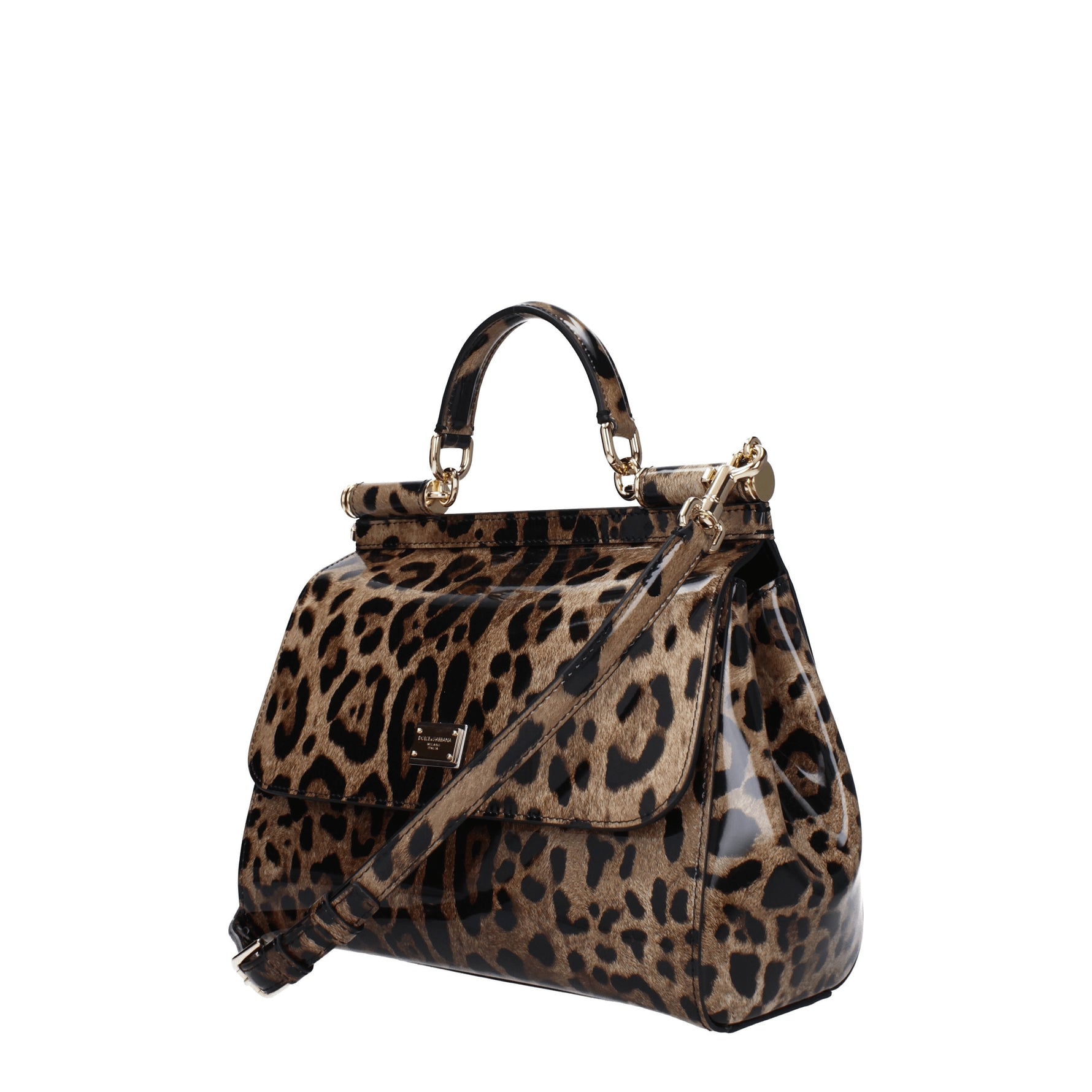 Dolce&Gabbana Borse a Mano sicily kim Donna Vernice Marrone Leopardato