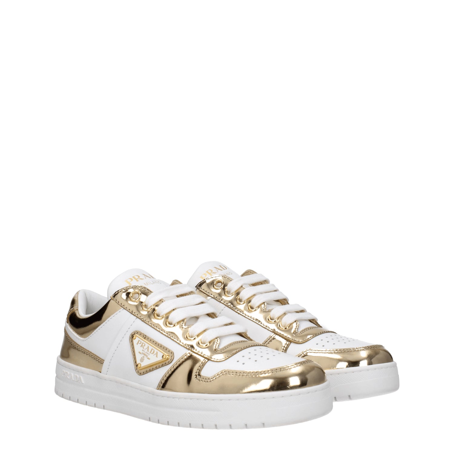 Prada Sneakers Donna Pelle Bianco Oro