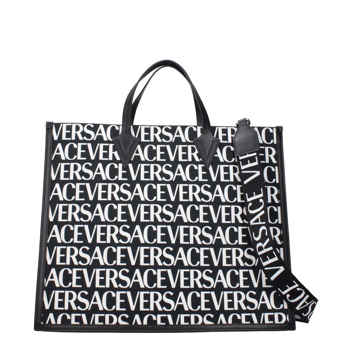 Versace Borse a Mano Uomo Tessuto Nero Bianco