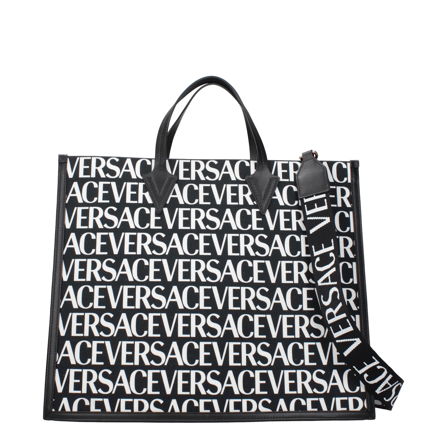 Versace Borse a Mano Uomo Tessuto Nero Bianco