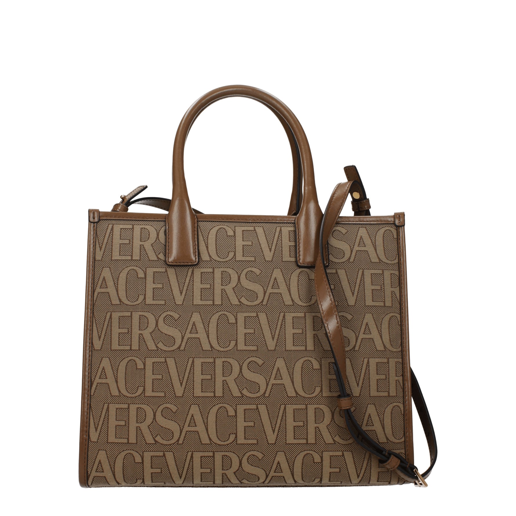 Versace Borse a Mano Donna Tessuto Beige Marrone